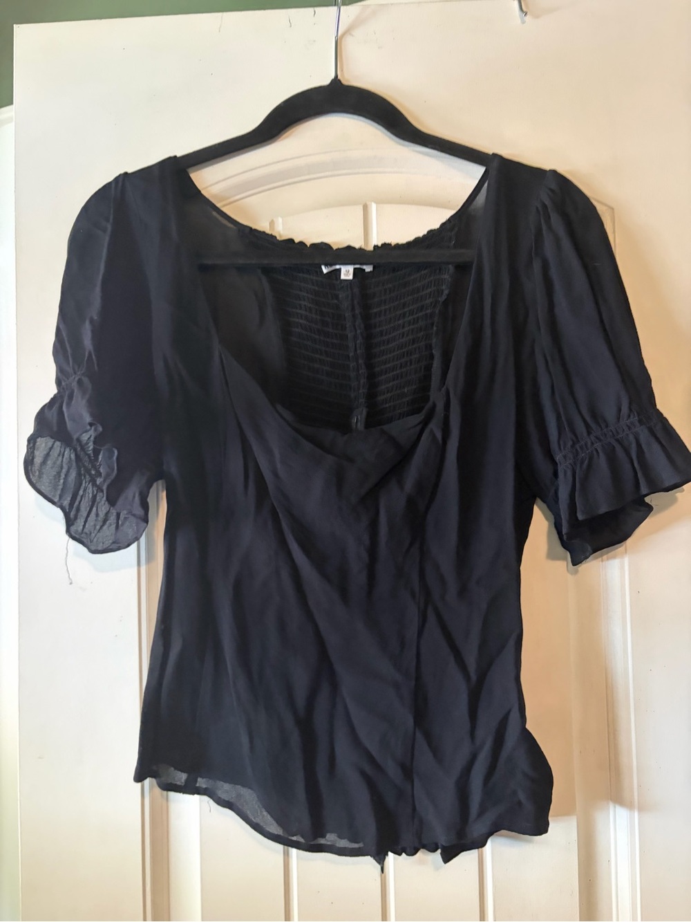 Reformation Puff Sleeve Scoop Neck Black Women’s Blouse